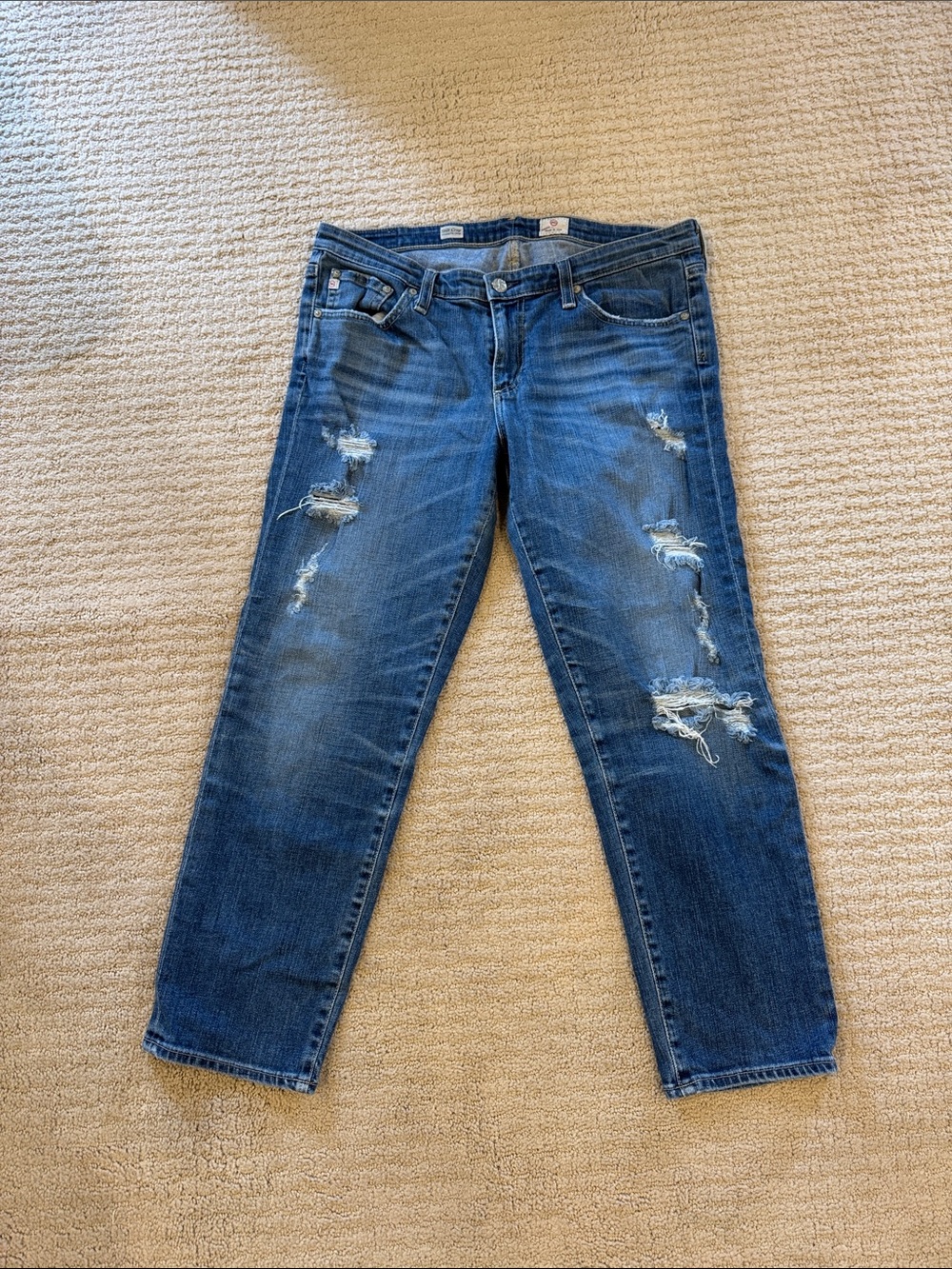 AG Adriano Goldschmied Stilt Crop Jeans in Medium Blue Distress